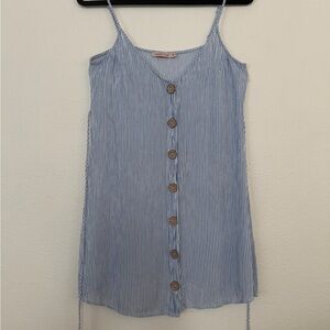 Striped Blue Button-Front Tank Dress Top